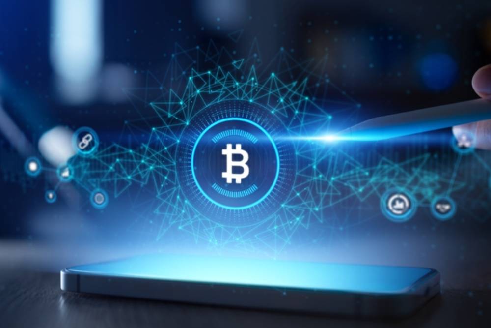 Bitcoin Cryptocurrency Technology Displayed on a Digital Mobile Interface.